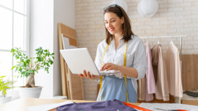 Woman is working at workshop