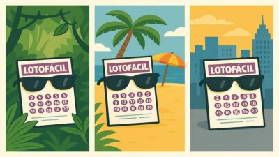 Bilhetes da Lotofácil, na selva, na praia e na cidade.