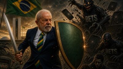 Imagem produzida por IA representa o governo Lula "em guerra" contra as bets
