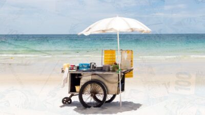 Carrinho de vendedor ambulante na praia para representar um MEI do turismo