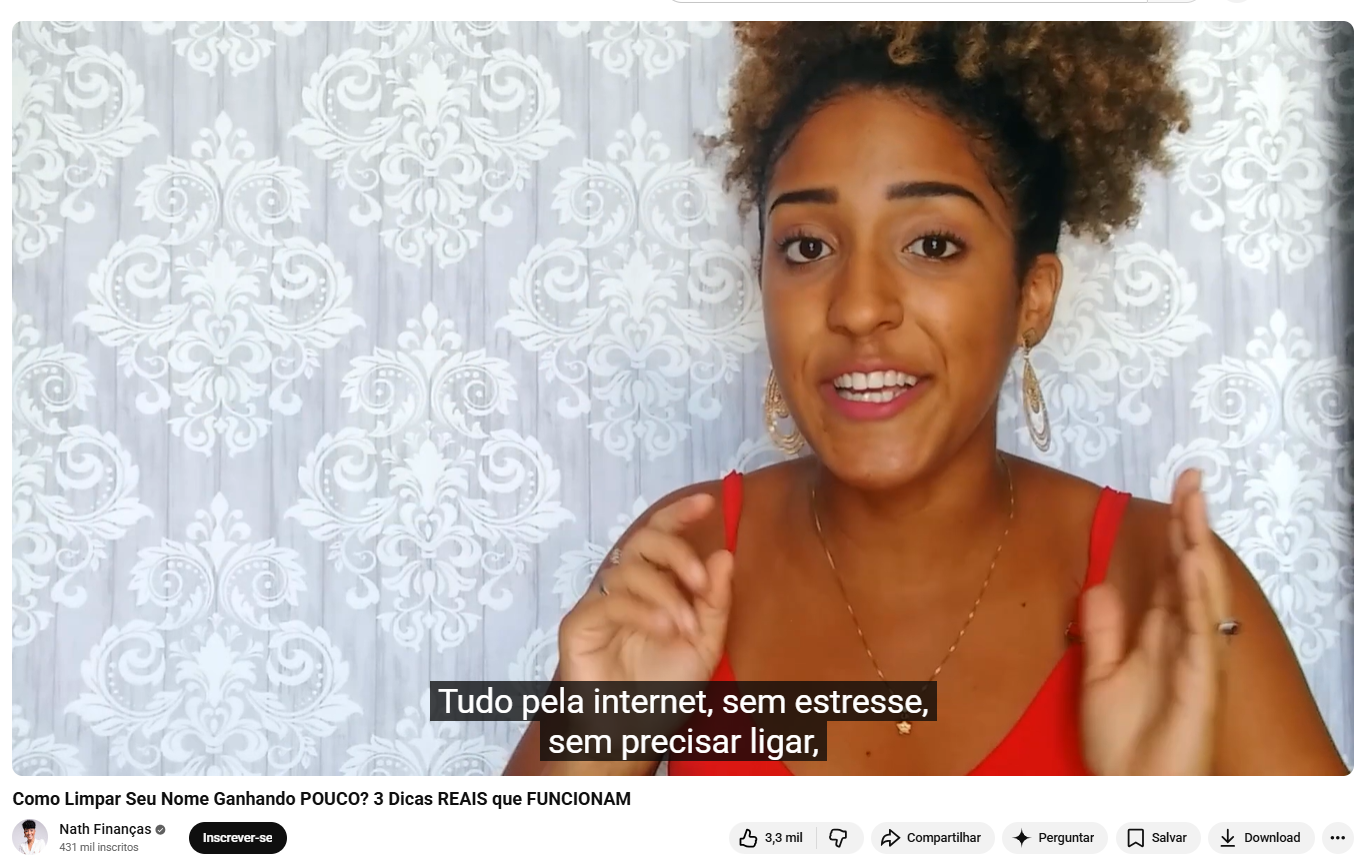 Vídeo da Nath Finanças no Youtube