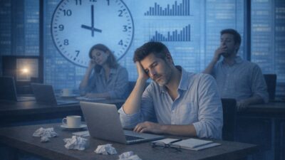 Funcionários em uma empresa com o fenômeno do presenteísmo