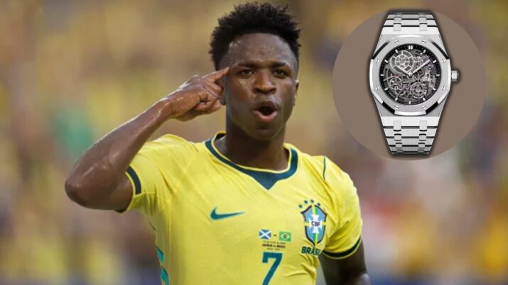 Vini Jr em partida contra Escócia na Copa do Mundo 2026 (e um de seus relógios de luxo)