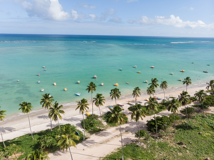 praia com águas cristalinas