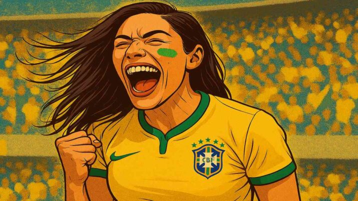 Torcedora da seleção brasileira comemora gol e feriado.