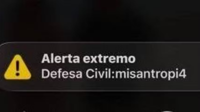 Alerta da defesa civil no celular, chamando a atenção para "misantropia"