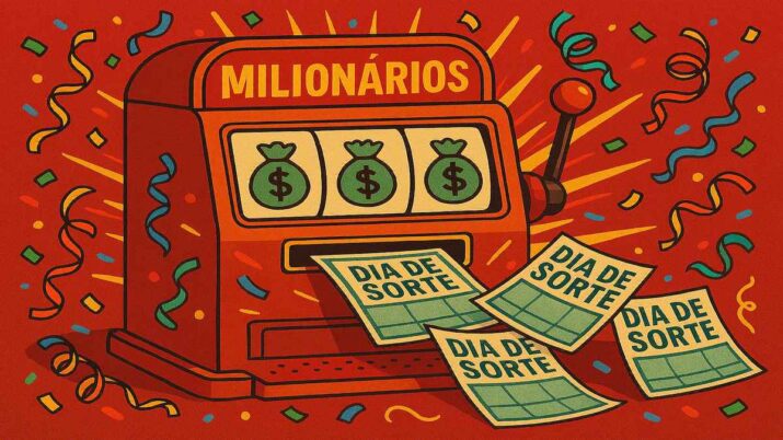 Máquina de milionários expele bilhetes da loteria Dia de Sorte.