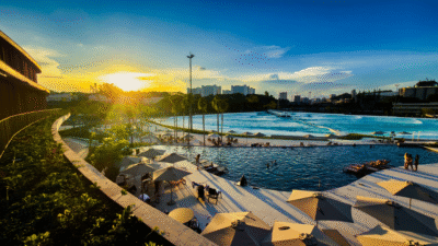 piscina e praia artificial em São Paulo