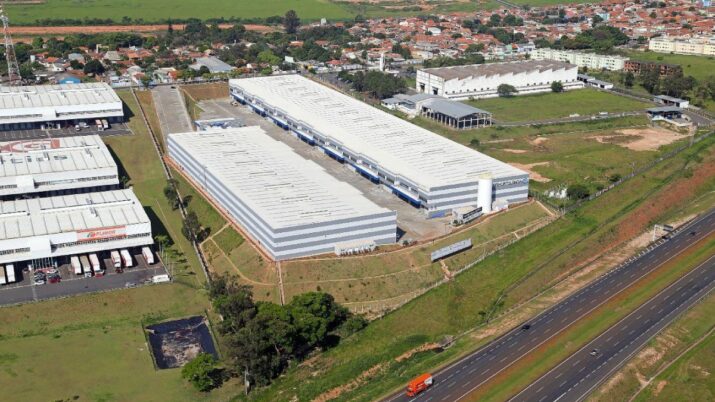 Visão aérea do galpão logístico BTLG Hortolândia.