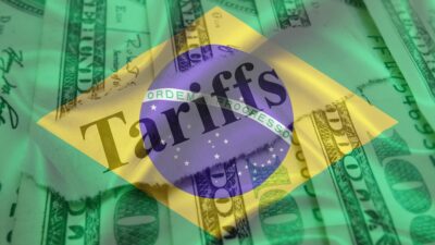 Montagem representando as tarifas dos EUA contra os produtos brasileiros