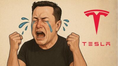Imagem criada por inteligência artificial mostra Elon Musk chorando e o símbolo da Tesla ao lado
