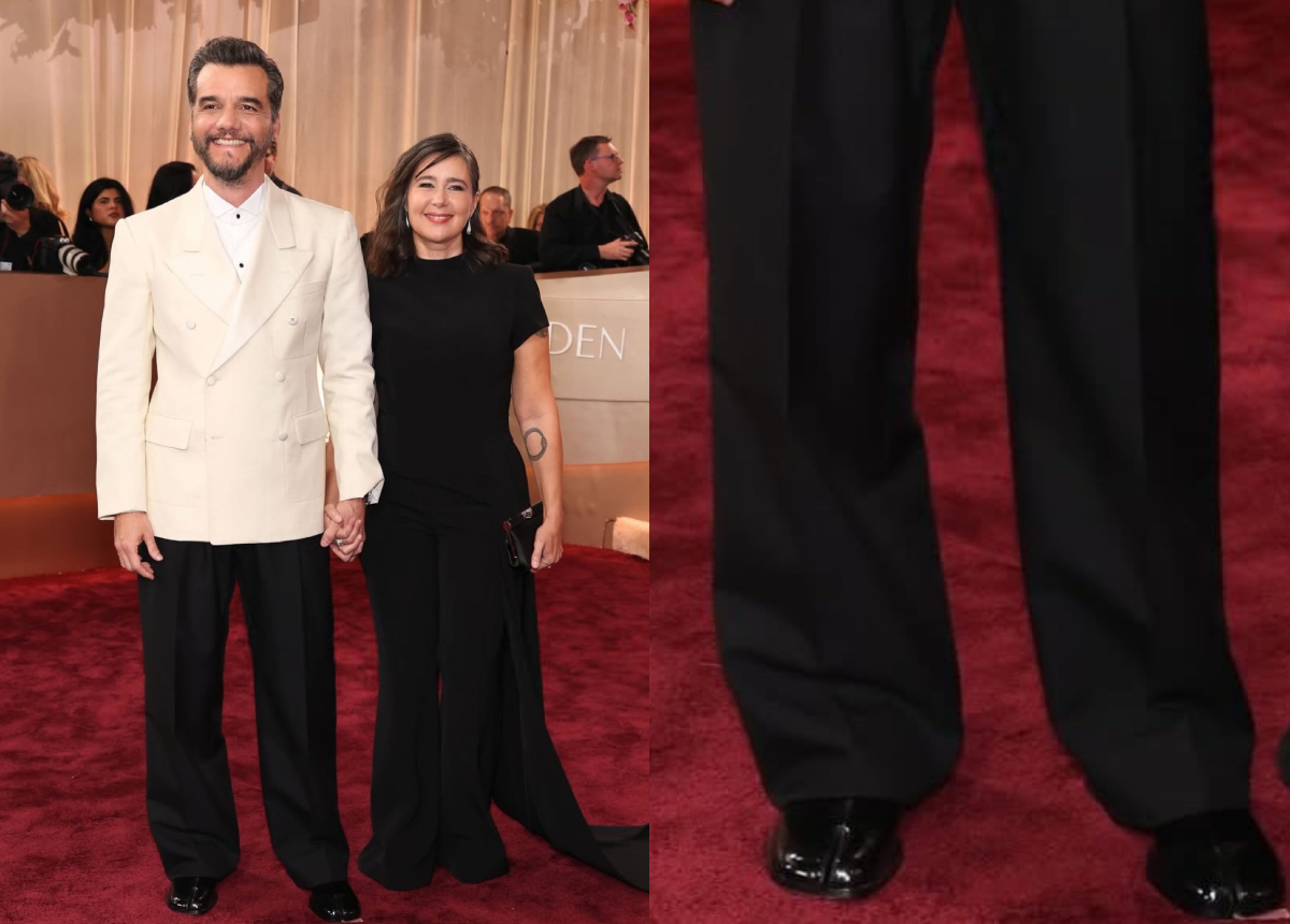 Wagner Moura e a esposa Sandra Delgado no Globo de Ouro 2026