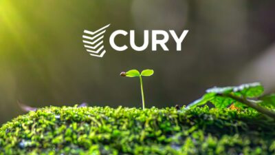 Logo da Cury e vegetação para representar iniciativas de ESG