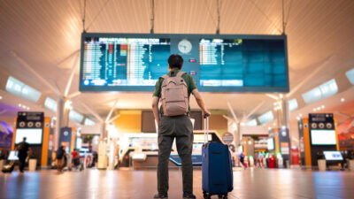 turista em aeroporto