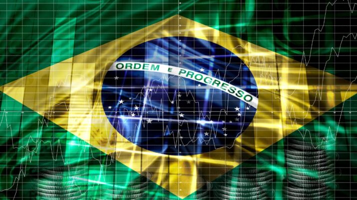 Bandeira do Brasil e gráfico de ações para representar o Ibovespa, principal índice da bolsa brasileira