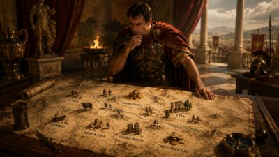 imperador romano olhando para investimentos em commodities, renda fixa, fundos imobiliários, criptomoedas, bolsa