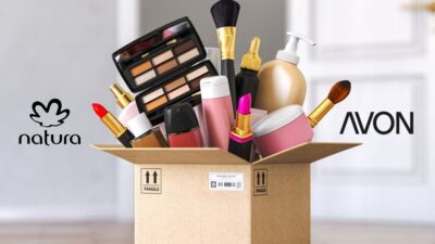 Imagem de cosméticos e logos da Natura e Avon