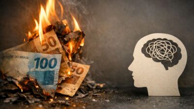 Cédulas de real queimando para representar multas atreladas às exigências de saúde mental da NR-1