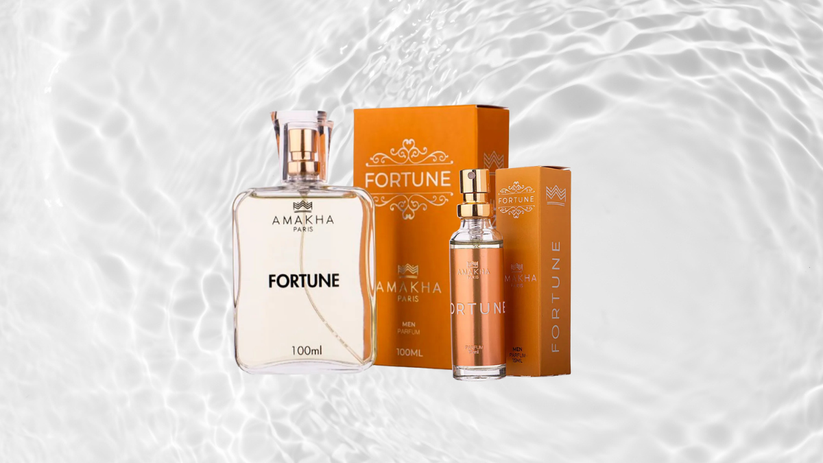 Frasco de Amakha Paris, Kit Perfumado Fortune, 100 ml e 15 ml, R$ 265
