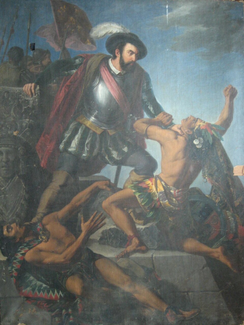 Pintura de Cortés lutando contra os Astecas