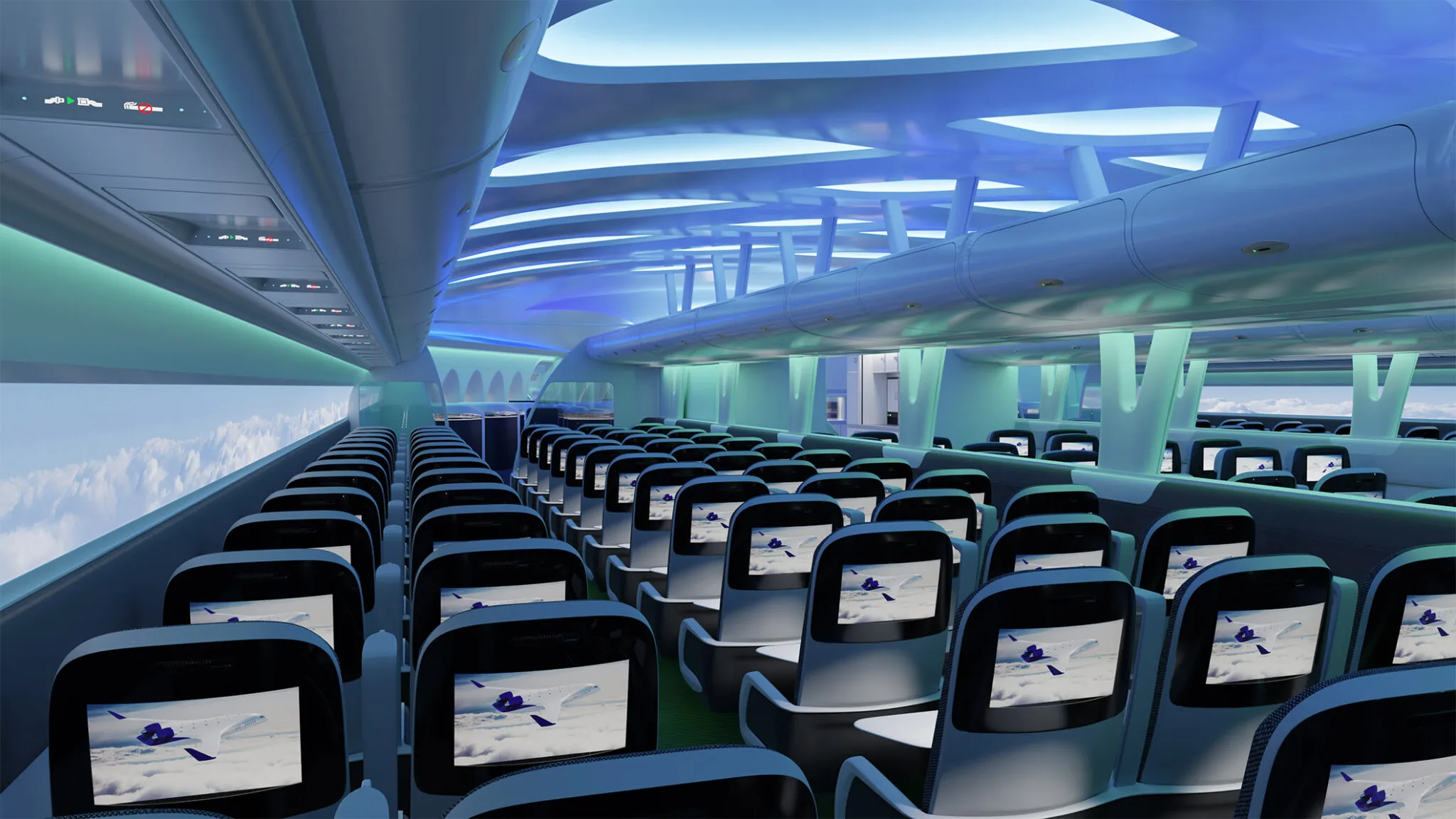 Projeto que prevê o interior de um avião da JetZero