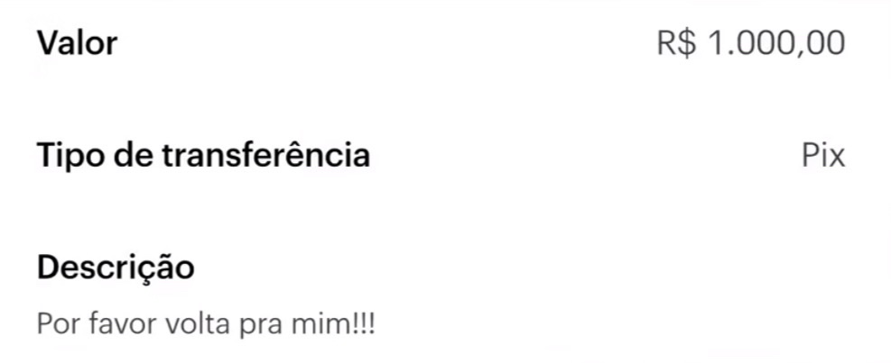 Mensagem no campo do Pix