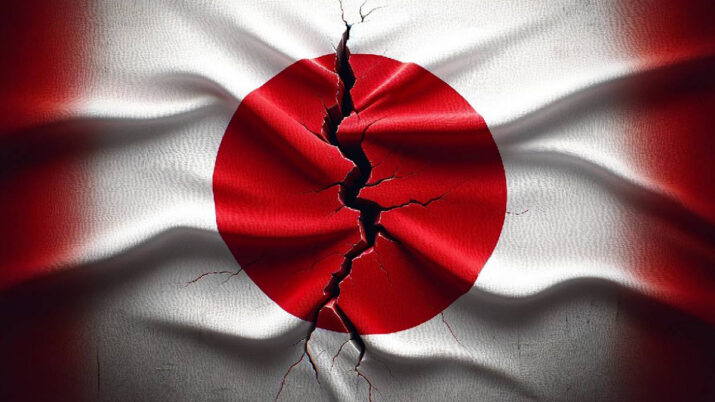 Bandeira do Japão com uma rachadura no centro