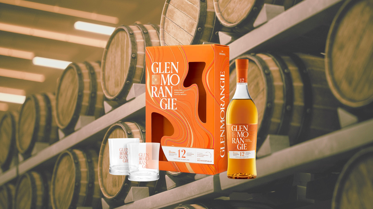 Kit de Glenmorangie The Original 12 Years Old com copos exclusivos, R$ 419, dois copos, uma caixa e uma garrafa