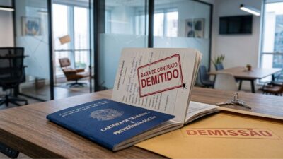 Carteira de trabalho com carimbo de demissão