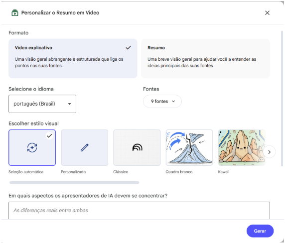 Tela do Gemini Notebook, antigo Notebook LM, ferramenta de IA do Google