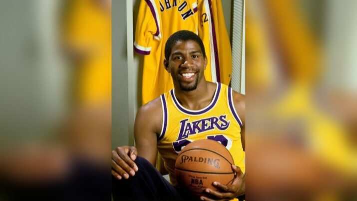 Magic Johnson, jogador de basquete do Los Angeles Lakers.