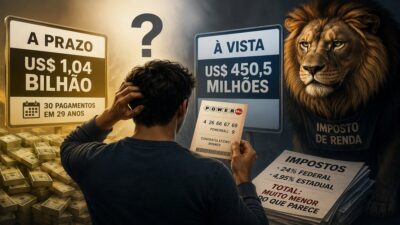 Ganhador da loteria Powerball em dúvida sobre como sacar o prêmio enquanto é encarado pelo Leão do imposto de renda.