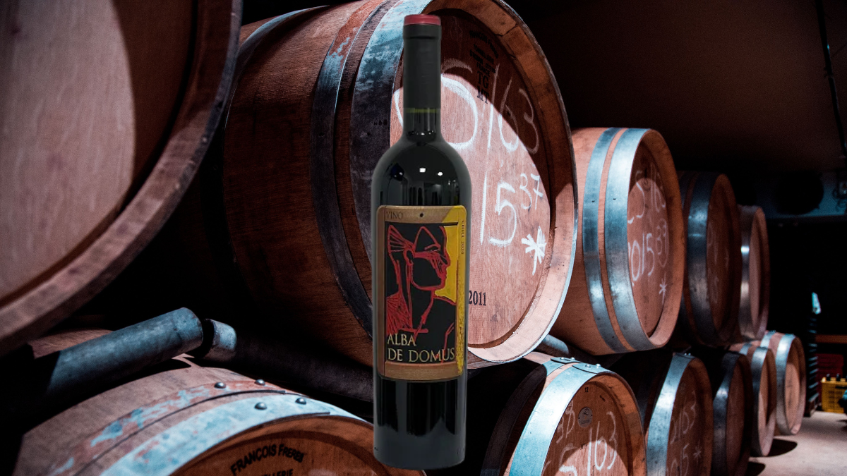 Montagem com garrafa de Cabernet Sauvignon em frente a barrica de Cabernet Sauvignon