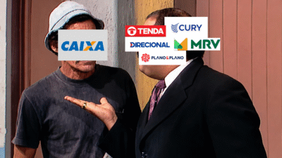 Greve na Caixa: Montagem com o logotipo da Caixa diante dos logotipos de Tenda, Cury, Direcional, MRV e Plano&Plano.