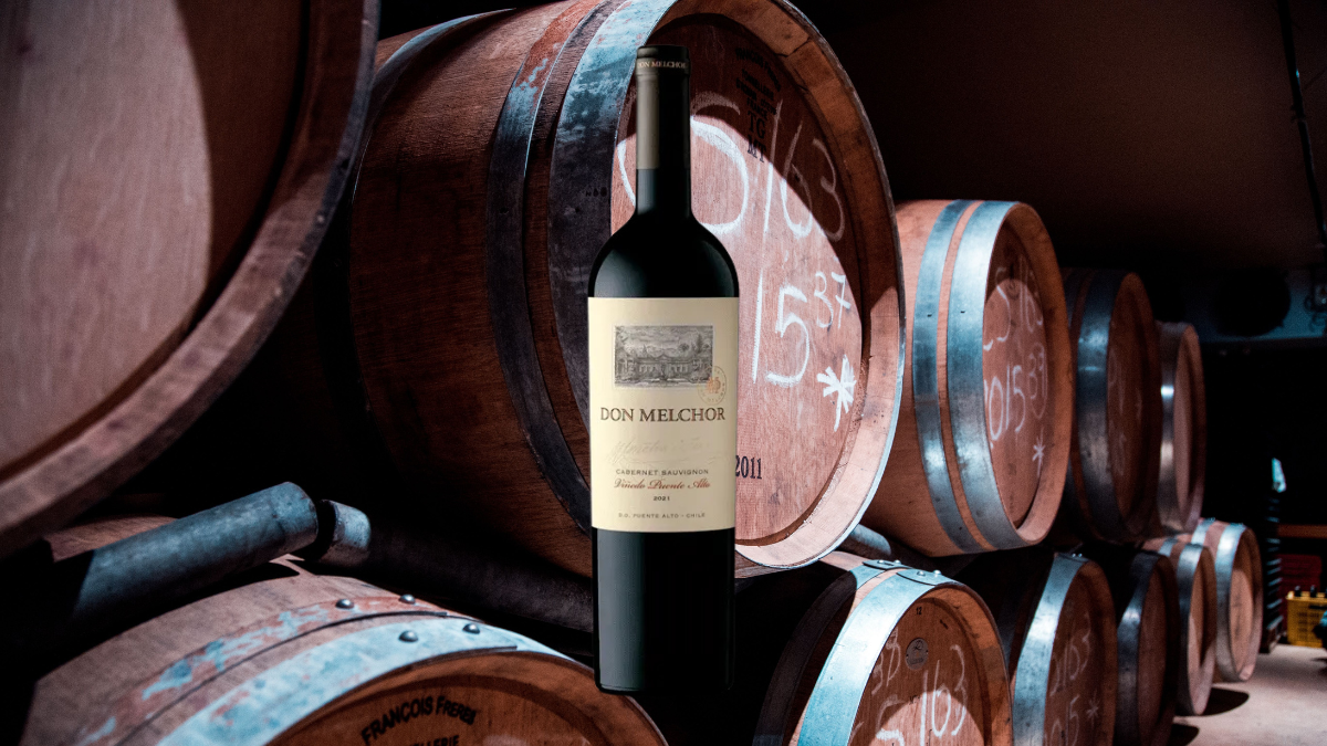 Montagem com garrafa de Cabernet Sauvignon em frente a barrica de Cabernet Sauvignon