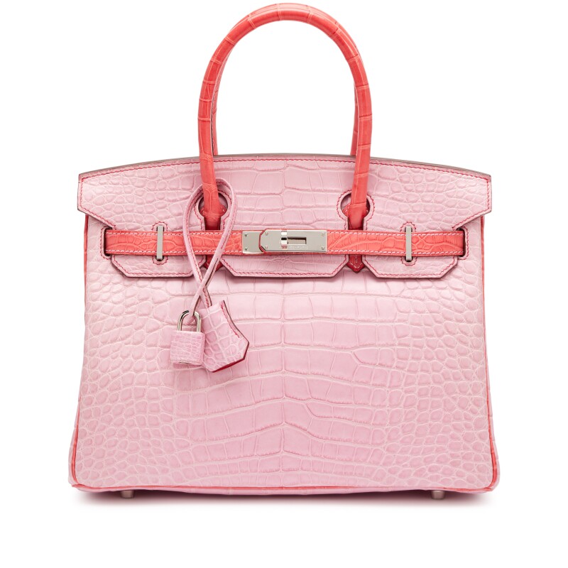 Bolsa birkin rosa em fundo branco