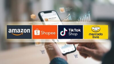 logo dos marketplaces tiktok shop shopee mercado livre amazon com fundo de celular