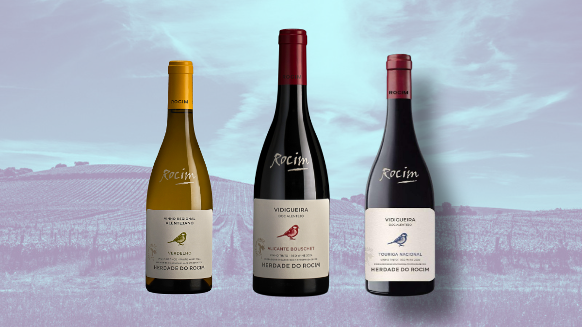 Garrafas de Rocim Verdelho , Rocim Alicante Bouschet 2024 e Rocim Touriga Nacional 2024