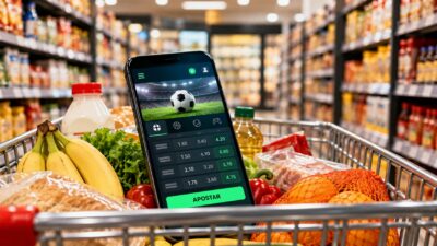 Celular com Apostas no Carrinho de Mercado