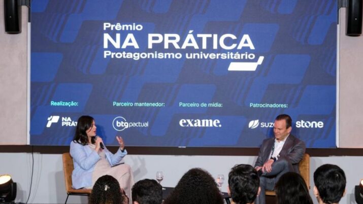 O CEO do BTG Pactual (BPAC11), Roberto Sallouti, e a CEO da Na Prática, Anamaíra Spaggiari. Foto Eduardo FrazãoNa Prática