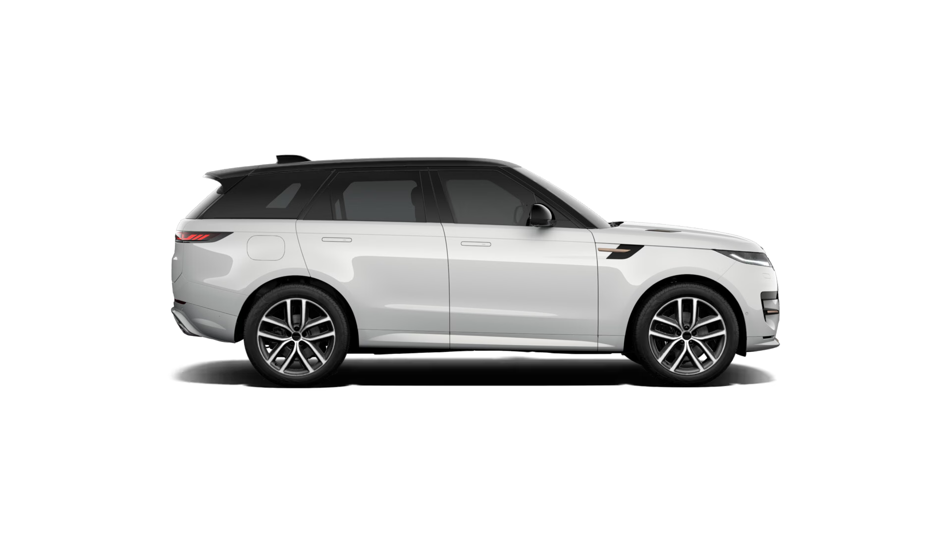 SUV branco visto de lado, com teto preto, vidros escuros e rodas esportivas.