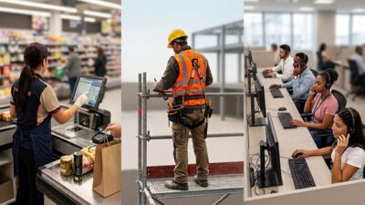 Montagem com diferentes trabalhadores