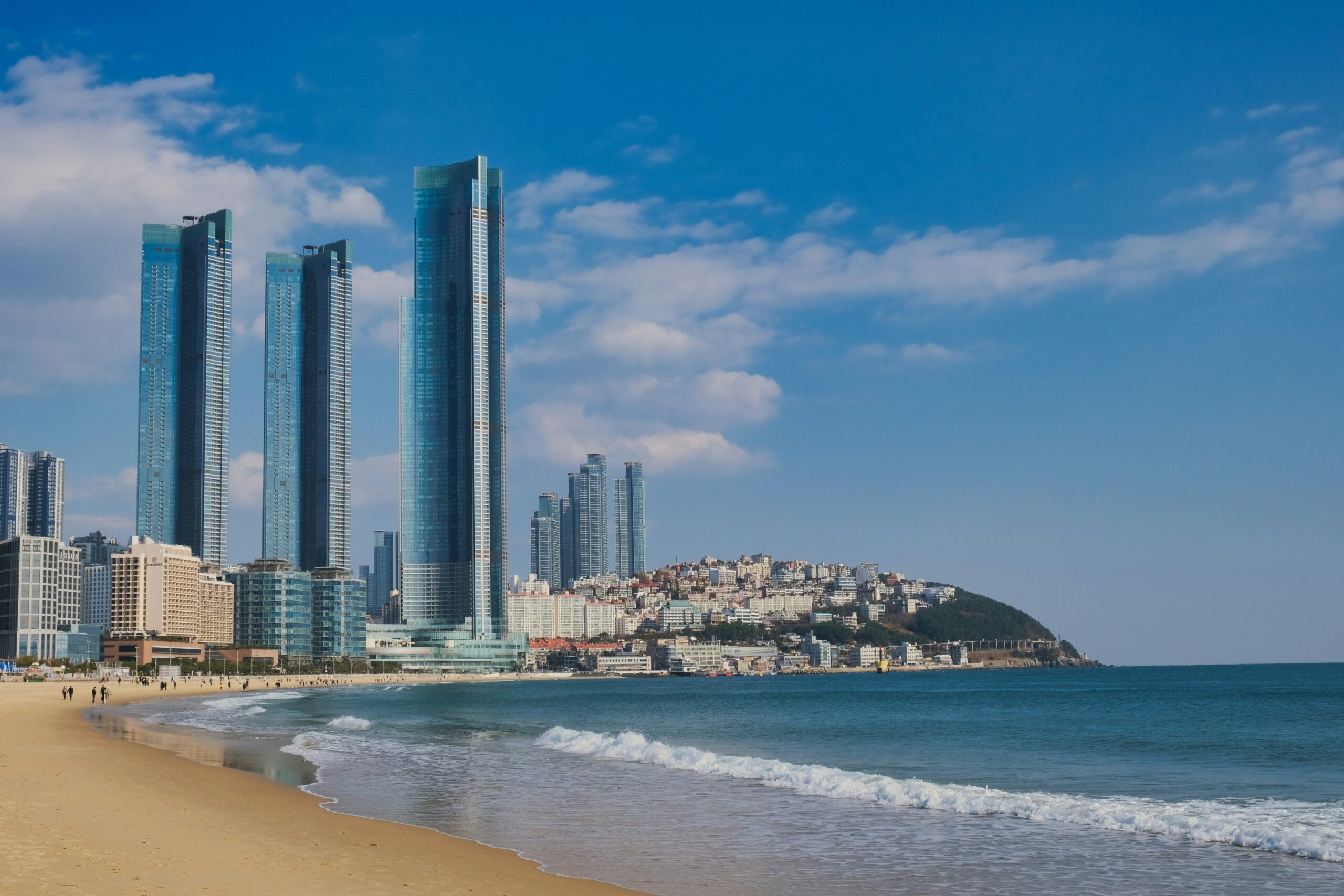 Praia em Busan, cidade na costa da Coreia do Sul